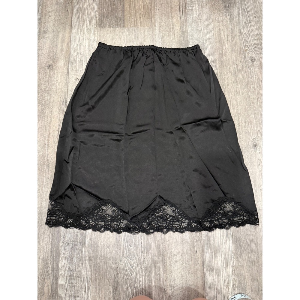 Patricia Fieldwalker Adagio Collection Vintage Silk Lace Slip Black Skirt Medium - Picture 2 of 5